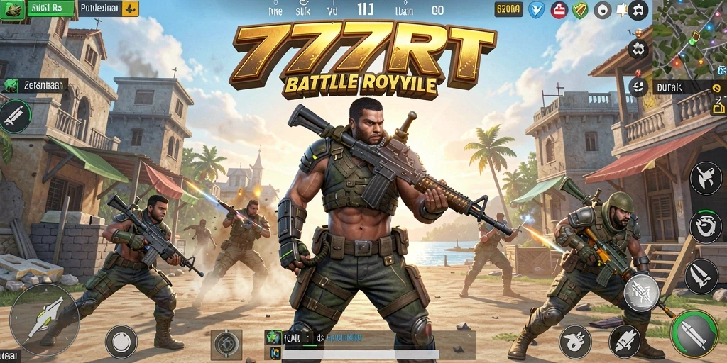 Tangkapan layar aksi intens dalam gameplay 777RT Battle Royale.