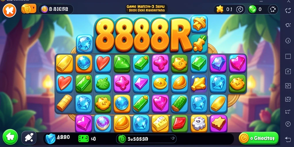 Screenshot gameplay 888R yang menampilkan kombinasi permata yang menarik.