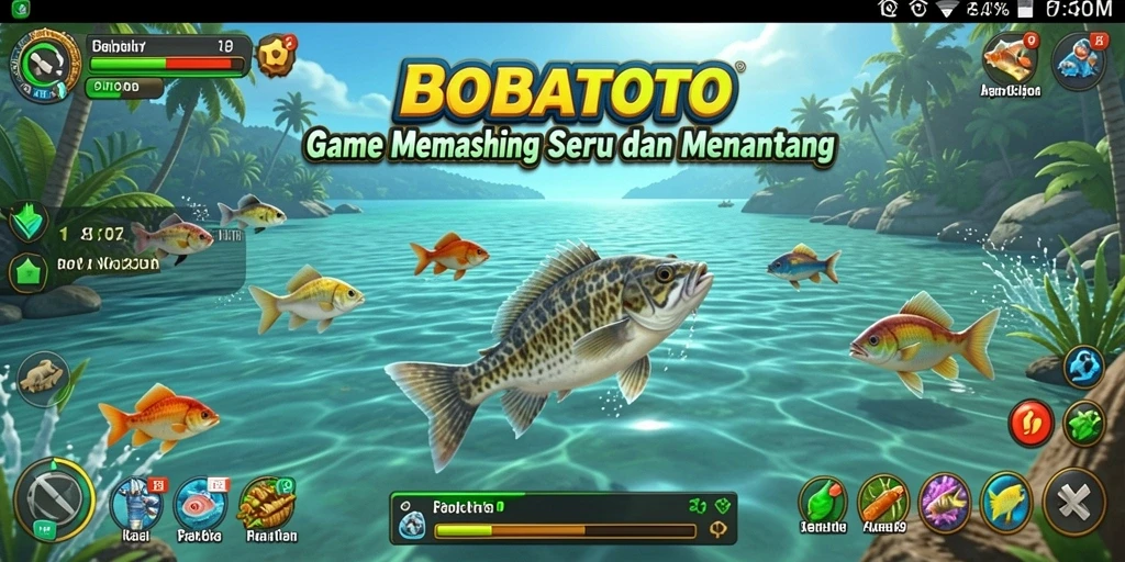 Gameplay seru BOBATOTO dengan berbagai lokasi memancing yang menakjubkan.