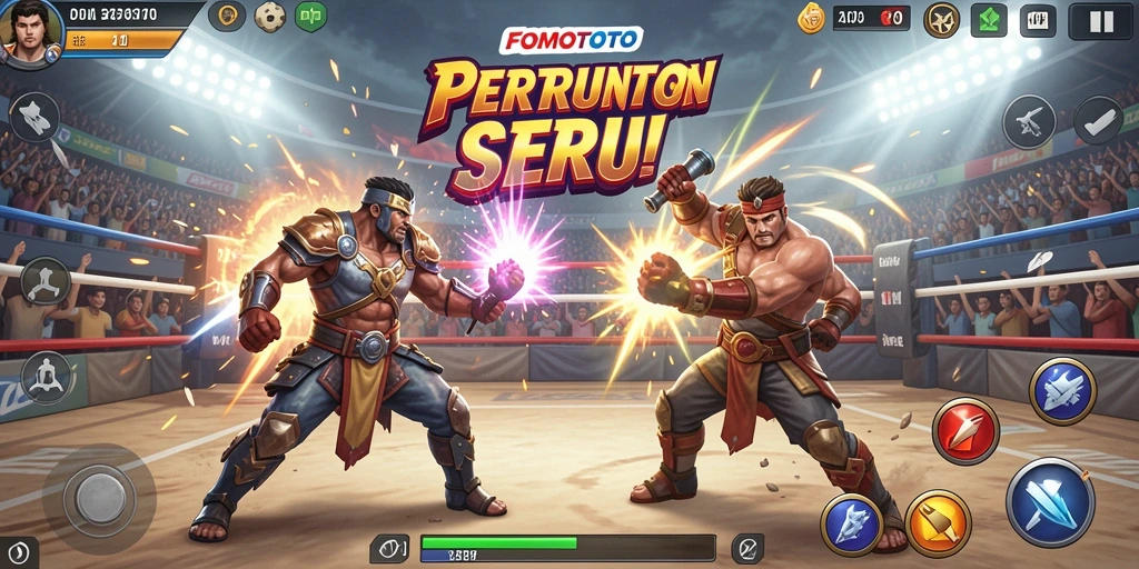 Tampilan gameplay menegangkan di FOMOTOTO dengan pertarungan epik.