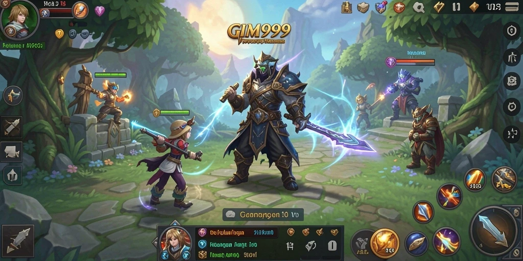 Screenshot gameplay GIM999 menampilkan pertempuran epik yang mendebarkan.