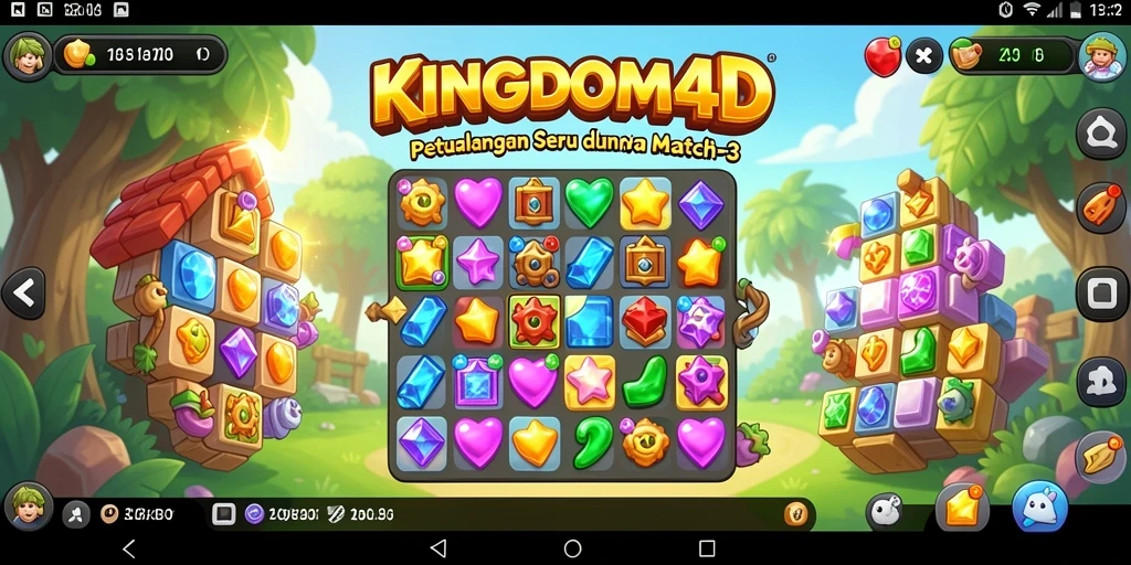 Tampilan menarik dari gameplay KINGDOM4D dengan aksi Match-3 yang seru.