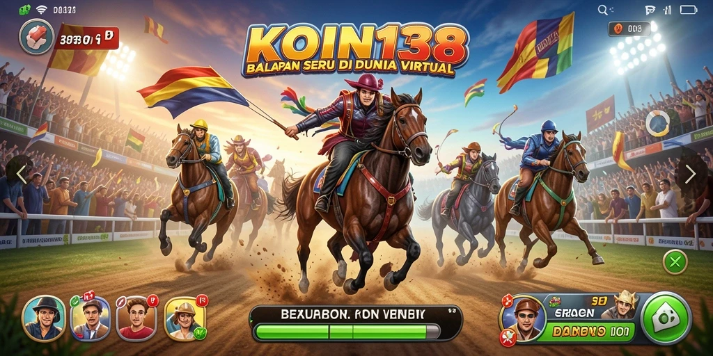 Screenshot gameplay KOIN138 yang menunjukkan balapan mendebarkan dan kendaraan keren.