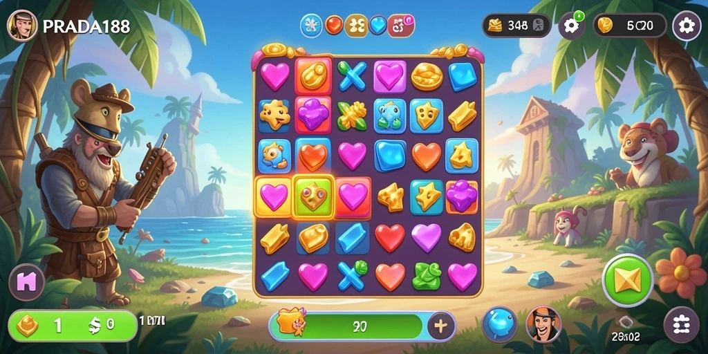 Tampilan gameplay PRADA188 yang menarik dan penuh warna dalam petualangan Match-3.