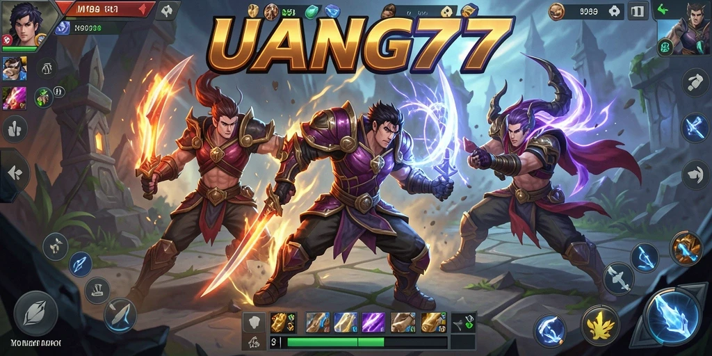 Gameplay UANG77 menunjukkan pertarungan MOBA yang intens dan menarik.
